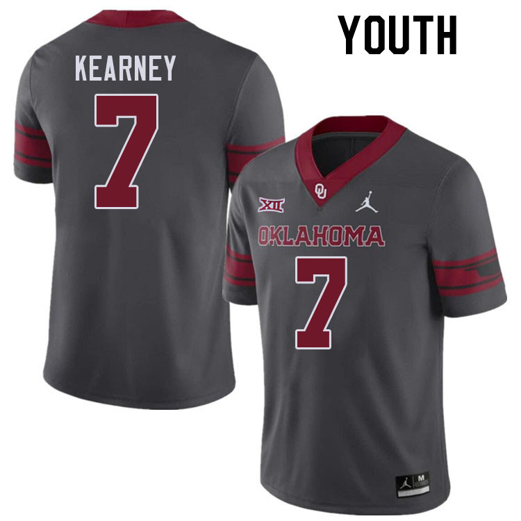 Youth #7 Zion Kearney Oklahoma Sooners College Football Jerseys Stitched-Charcoal